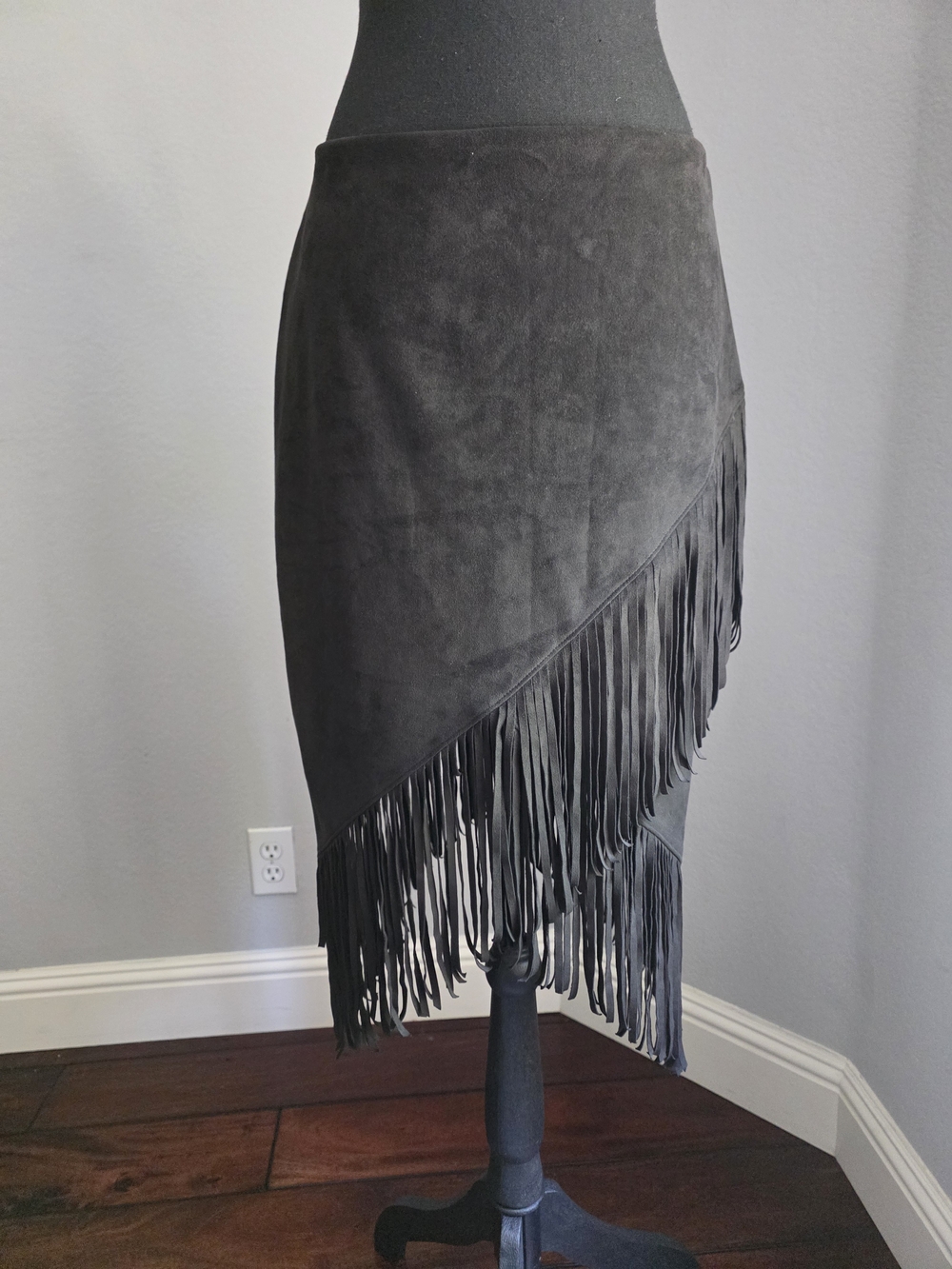 Express Black Faux Suede Fringe Asymmetrical Skirt - Size 10